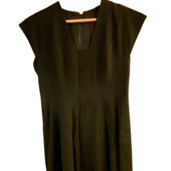 Rare Vintage 50s Pauline Trigère Wool crepe black couture LBD Cocktail dress M 8 - Picture 4 of 16
